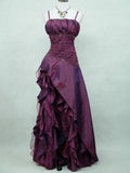 Vintage High Low Spaghetti Straps Grape Taffeta Long Prom Dresses Evening Gowns HZ1024