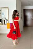 Vintage A Line Spaghetti Straps Red Knee Length Prom Dresses Evening Gowns HZ1024