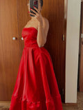 Vintage Ball Gown Strapless Red Tea Length Prom Dresses Evening Gowns HZ1024