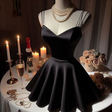 16th Birthday A Line Spaghetti Straps Black Homecoming Dresses Short Party Dress HZ1024