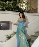 Vintage Sheath Halter Floor Length Prom Dresses Mint Green Evening Dress HZ1024
