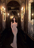 Pretty Mermaid Spaghetti Straps Pink Long Party Dress, Satin Prom Dress HZ1024