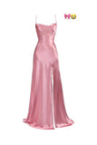 Simple Mermaid Pink Spaghetti Straps Long Prom Dress with Split HZ1024