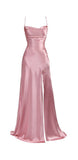 Simple Mermaid Pink Spaghetti Straps Long Prom Dress with Split HZ1024