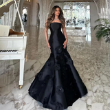 Classy Mermaid Strapless Sleeveless Satin Black Long Prom Dresses Evening Dress HZ1024