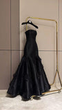 Classy Mermaid Strapless Sleeveless Satin Black Long Prom Dresses Evening Dress HZ1024