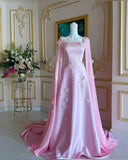 Elegant A Line Square Neckline Pink Satin Long Prom Dresses Party Dress HZ1024