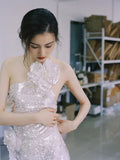 Elegant A Line One Shoulder Silver Sequin Party Dress Prom Dresses Evening Dress HZ1024