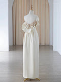Chic Sheath Strapless Sleeveless Ivory Satin Wedding Dresses With Ruffles HZ1024