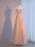 Elegant A Line Spaghetti Straps Pink Sequin Long Prom Dress Evening Dresses HZ1024