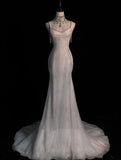 Elegant Mermaid Spaghetti Straps Sequin Long Wedding Dresses HZ1024