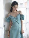Pretty A Line Spaghetti Straps Light Sky Blue Satin Long Prom Dress Evening Dresses HZ1024