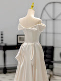 Chic Mermaid Strapless Short Sleeves White Satin Wedding Dresses With Ruffles HZ1024