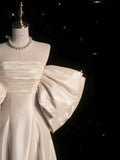 Chic A line Off The Shoulder Half Sleeves Satin Wedding Dresses With Ruffles HZ1024