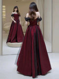 Sexy Ball Gown Off The Shoulder Red Tulle Long Prom Dresses Evening Dress HZ1024