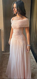 Classy A Line Off The Shoulder Chiffon Pink Long Party Dress Prom Dresses Evening Dress HZ1024