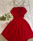 16th Birthday A Line Spaghetti Straps Red Homecoming Dresses Short Birthday Dress HZ1024