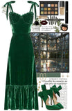 Pretty A line Spaghetti Straps Green Velvet Long Evening Dress Prom Dresses HZ1024