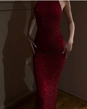 Pretty Sheath High Neckline Sequin Red Long Evening Dress Prom Dresses HZ1024