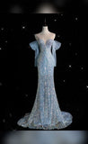 Pretty Mermaid Off The Shoulder Sequin Long Sleeves Evening Dress Prom Dresses HZ1024