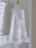 Simple A Line High Neckline Sequin Short White Homecoming Dress HZ1024