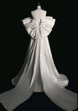 Elegant Ball Gown Strapless Satin Long White Wedding Dresses With Bow HZ1024
