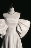 Elegant Ball Gown Strapless Satin Long White Wedding Dresses With Bow HZ1024
