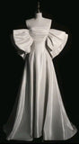 Elegant Ball Gown Strapless Satin Long White Wedding Dresses With Bow HZ1024