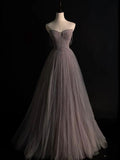Elegant A line Spaghetti Straps Tulle Long Prom Dresses Party Dress With Beads HZ1024