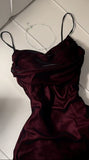 Elegant A Line Straps Burgundy Satin Long Prom Dresses Party Dresses HZ1024