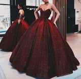 Vintage Ball Gown Strapless Burgundy Sequin Long Length Prom Dresses Birthday Outfits HZ1024