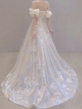 Vintage A line Straps White Tulle Long Wedding Dresses With Beads HZ1024