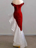 Gorgeous Sheath Off The Shoulder Sequin Red Evening Dress Prom Dresses Birthday Outfits HZ1024
