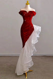 Gorgeous Sheath Off The Shoulder Sequin Red Evening Dress Prom Dresses Birthday Outfits HZ1024