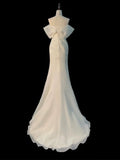 Chic Mermaid Off The Shoulder Short Sleeves Ivory Chiffon Wedding Dresses With Ruffles HZ1024