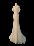Chic Mermaid Off The Shoulder Short Sleeves Ivory Chiffon Wedding Dresses With Ruffles HZ1024