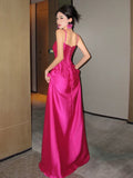 Gorgeous A line Spaghetti Straps Hot Pink Long Evening Dress Prom Dresses Birthday Outfits HZ1024