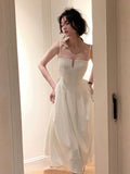 Simple A line Spaghetti Straps White Sleeveless Chiffon Prom Dresses Birthday Party Dress HZ1024