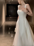 Vintage A Line Straps Tulle White Sleeveless Prom Dresses Birthday Party Dress HZ1024