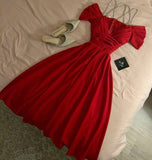 Vintage A Line Spaghetti Straps Red Satin Beading Evening Dress Prom Dresses HZ1024