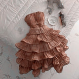 Chic Ball Gown Strapless Short Brown Homecoming Dress 18th Birthday Outfits HZ1024