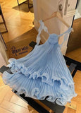 Chic A Line Halter Blue Chiffon Short Homecoming Dress 18th Birthday Outfits HZ1024