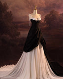 Vintage Ball Gown Spaghetti Straps Black Long Prom Dresses 1950s Retro Evening Dress HZ1024