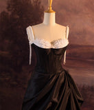 Vintage Ball Gown Spaghetti Straps Black Long Prom Dresses 1950s Retro Evening Dress HZ1024