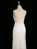 Chic Sheath Halter Sleeveless White Satin Wedding Dresses With Ruffles HZ1024