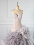 Pretty Mermaid Strapless Lilac Tulle Long Prom Dresses Party Gown Evening Dress HZ1024