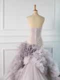 Pretty Mermaid Strapless Lilac Tulle Long Prom Dresses Party Gown Evening Dress HZ1024