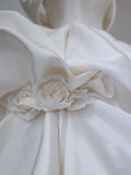 Chic Ball Gown Off The Shoulder White Short Sleeves Floral Satin Wedding Dresses With Ruffles HZ1024