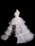 Princess Ball Gown Strapless Tulle Lace Tiered Long Wedding Dresses HZ1024
