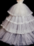 Princess Ball Gown Strapless Tulle Lace Tiered Long Wedding Dresses HZ1024